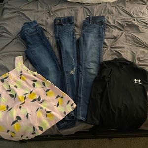 Back to School Girls Size 7 Bundle. 3 Jeans, Blouse Top, and Under Armor Top